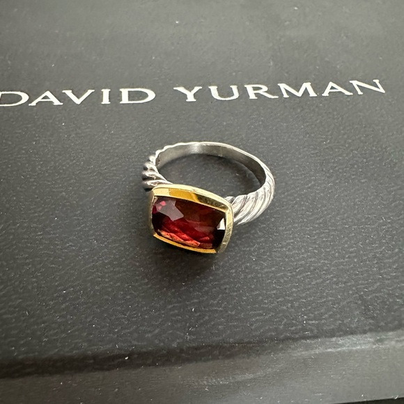 DAVID YURMAN Noblesse 14k Sterling Silver Garnet Ring Sz 6 - Picture 5 of 8